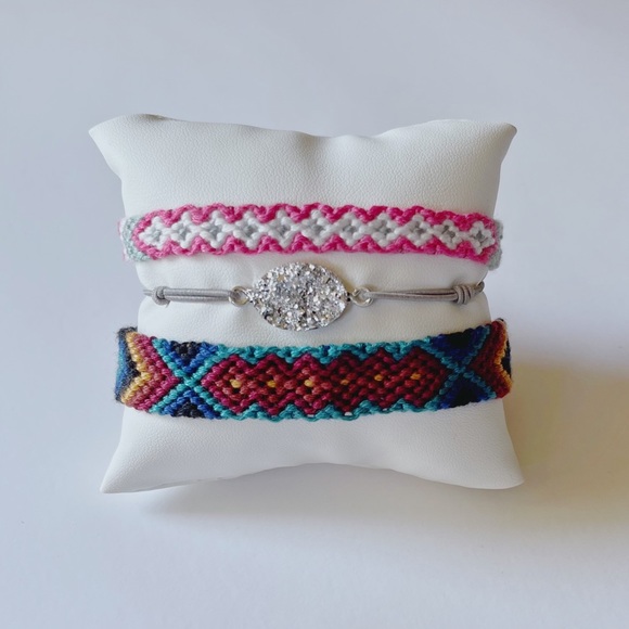 Anthropologie Jewelry - Woven bracelet set druzy crystal stone friendship
